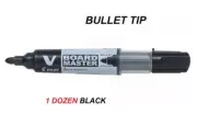 Pilot V BOARD Master BULLET Tip 2.3mm WHITEBOARD MARKERS - 1 DOZEN BLACK
