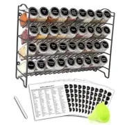 Spice Rack Organizer with 36 Empty Square Spice Jars, 396 Spice Labels Black