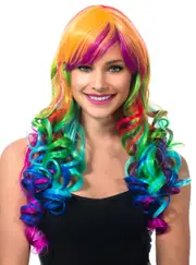 Long Curly Rainbow Womens Costume Wig with Ponytail Clips