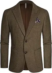 [PJ PAUL JONES] Mens Blazer Vintage Herringbone Tweed Blazer Two Button Wool Blend Sport Coat with Pocket Square