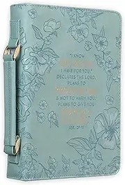 Christian Art Gifts Faux Leather Fashion Bible Cover: I Know The Plans I Have for You - Jeremiah 29:11 Inspirational Bible Verse, Debossed Floral Teal Design, Large