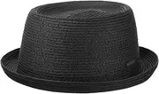 [Stetson] Dawson Black Pork Pie Men's Summer Hat with UV Protection 40 - Beach Hat Made of Paper Straw - Straw Hat with Braided Pattern - Sun Hat Spring/Summer