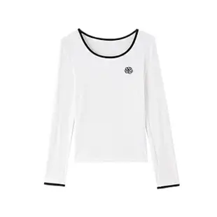 【MsMore】山茶花撞色圓領小香風氣質顯瘦長袖短版白色上衣#120683(白)