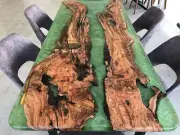 Green Epoxy Wooden Resin Table, Live walnut Epoxy Dining & Center Table Top Deco