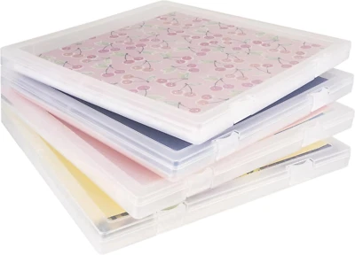 Scrapbook Paper Storage 4 Pack Stackable Plastic File Storage Box Set Organizer