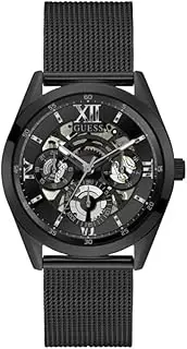 [GUESS] Mens Dress Multifunction 42mm Watch – Silver-Tone Stainless Steel Case with Silver Skeleton Dial & Mesh Bracelet, Black/Black/Black, GW0368G3