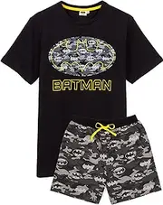 [DC Comics] Batman Pyjamas for Men | Short OR Long Leg Bottom Options Camo PJS | Adults Superhero Black T-Shirt & Adjustable Drawstring Loungepants Gift