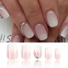 Long Square Fake Nials Light Pink Gradient Press on Nails Women Girls