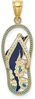 [JewelryWeb] 14ct Gold Dolphin Flip Flop With Blue Enamel [cut out] Charm Pendant Necklace 32.72x11.65mm Wide 5.35mm Thick