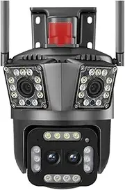 8K 16MP Outdoor WiFi Camera 12X Zoom Four Lens Three Screen PTZ Camera 360° Surveillance Cameras Motion Tracking Security Camera(U/K,4K 8MP Add 64G SD)