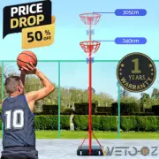 2.4m to 3.05m Netball Hoop Basketball Stand System Net Ring PE Base steel frame