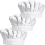 [Wedhapy] Chefs Hat Chef Hat 3Pcs Adjustable Mushroom Chef's Hat with Elastic Band Breathable & Dustproof White Cooking Hats Hold Your Hair Secure for Kitchen, Hotel