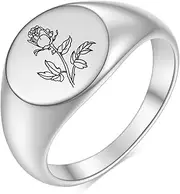 RIUKIU Personalised Simple Rose Seal Ring, Stylish Stainless Steel Men's Ring,Silver,12