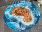 Round Blue Epoxy Ocean Coffee Table Top Counter Desk Table Unique Side Table Art