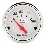 Autometer Arctic White Oil Pressure Gauge Electric - 0 - 100 PSI, 2 1/16 Inch, Short Sweep, AU1327