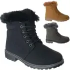 LADIES WINTER ANKLE BOOTS WOMENS BIKER FUR ARMY COMBAT FLAT GRIP SOLE SHOES SIZE