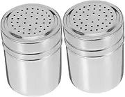 Generic 2pcs Stainless Steel Powder Can Salt Shaker Kitchen Seasoning Dispenser Shaker for Powdered Sugar Red Pepper Shaker Pepper Dispenser Stainless Steel Spice Shaker Pepper Jar Silver