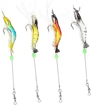 Milisten 4pcs Luminous Soft Shrimp Bait with Hooks and Swivels Realistic Glow The Dark Fishing for Freshwater and Saltwater Durable Design for Fish