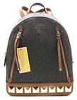 NEW MICHAEL KORS BROOKLYN MD Chunky Gold Studs MK Monogram Backpack Brown/Acorn