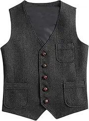 [HEYDHSDC] Men'S Business Silver Vest Jacket Slim Fit Prom Wool Blazer Double Breasted Waistcoat For Party Wedding Black Xxxl