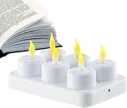 DUDOK Rechargeable LED Tea Lights - 2 Working Modes, 6PCS Flameless Flickering Tealights, Electric Fake Candles in Warm White and Wave for Wedding Party Outdoor