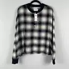 Abercrombie & Fitch Plaid Henley Sleepwear Top Shirt Womens XL Black White