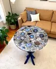 30" Round Natural Agate Stone Coffee Table Handmade Furniture Console Bar Desk