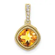 10K Yellow Gold Cushion Citrine and Real Diamond Pendant