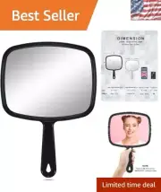 Square Black Handheld Mirror with Comfortable Handle - Large Viewing Surface