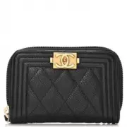 BNIB NEW! Authentic CHANEL Caviar Black Quilted Boy Zip Around Coin ZIPPY WALLET