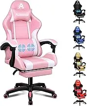 ALFORDSON Ergonomic Massage Gaming Chair Racing Computer Office Chair with Extra Large Lumbar Cushion, High Back Recliner Video Game Chair Leather Swivel Home Desk Task Chair, Elite Pink