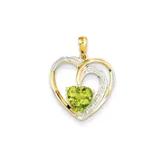 14K Yellow Gold Real Diamond and Peridot Heart Pendant
