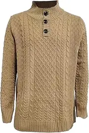 [Gsywaipei] Men's Button Design Knitted Pullover Classic Stand Collar Knit Sweater Winter Casual Male Sweaters Cable Knits, Khaki, XXL