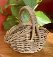Vintage 1980's Wicker Basket w/ Handle Small Miniature 4"L X 3"W X 4.75"H