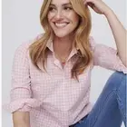 Utuckit Shirt Womens 0 Button Long Sleeve Gingham Feminine Breathable Pink Top