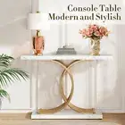 Modern Console Table Coffee Narrow Side Desk Storage Rack Marble White Office