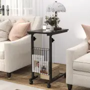 CostwayC Shaped Side Table Height Adjustable with Detachable and Lockable Wheels-Black