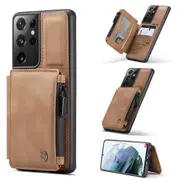 CaseMe Shockproof Samsung Galaxy S22 Ultra 5G Wallet Case Cover S908 [Brown]