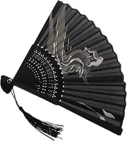 [Abaodam] Traditional Decorative Chinese Fan Handheld Bamboo Fabric Party Wedding Accessory Black