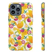 Tropical Fruit Phone Case, Pattern Print, Bananas, Mangos, Passion Fruit, Leaves