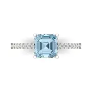 1.66 Asscher Sky Blue Topaz Promise Bridal Wedding Designer Ring 14k White Gold