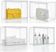 Attelite Plastic Purse and Handbag storage Organizer for Closet, 4 Pack Clear Acrylic Display Case with Magnetic Door for Wallet, Book, Cosmetic, Toys, Clutch Organization