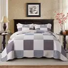Cotton Bedspread Quilt Sets-Reversible Patchwork Coverlet Set, Rhythm Square Pat