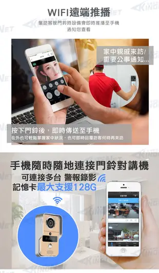 【帝網KingNet】門禁防盜系統 免安裝免佈線 WIFI對講機 即裝即用 社區對講機無線門鈴 (8.5折)