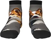 [YANYU] Funny Corgi Butt Brown Print Workout Everyday Socks For Men And Women All Seasons Comfortable Adult Socks