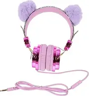 Yardenfun Plush Ear Wired Headphones Adorable Cartoon Design Resistant Material Volume for Hearing Protection Comfortable Over Ear Fit Compatible
