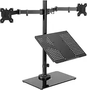 VIVO Freestanding Dual Computer Monitor and Laptop Combo Desk Stand with Glass Base, Fits up to 32 inch Monitors and 17 inch Laptops, Black, STAND-V003FGL