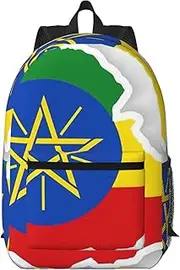 [JEJEA] Ethiopia Flag Map print Travel Backpack 17inch Computer Backpack College Daypack Business Backpack with Pocket, Black, One Size