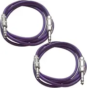 SEISMIC AUDIO - SATRX-3-2 Pack of 3' 1/4" TRS Male to 1/4" TRS Male Patch Cables - Balanced - 3 Foot Patch Cord - Purple and Purple