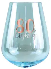 Rose Gold Decal 80th Birthday Stemless Wine Glass